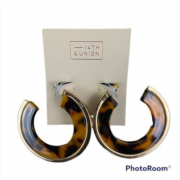 🌿4/$35🌿NWT 14TH & UNION Gold‎ Brown Hoop Earrings - Picture 4 of 4